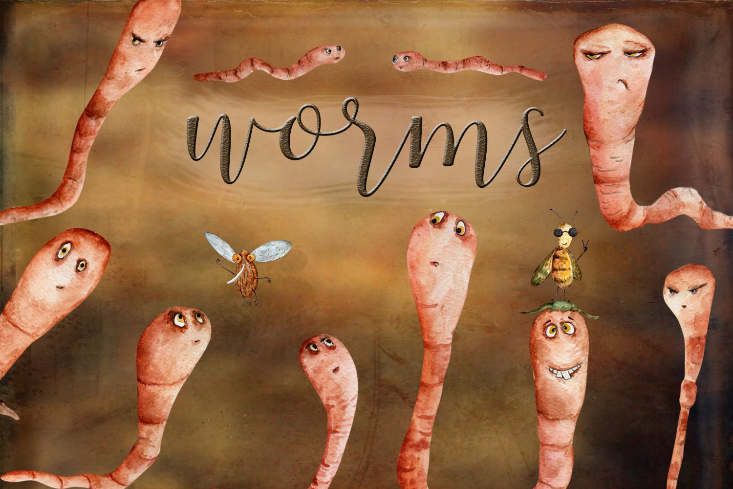 Collection of watercolor worms cover image.