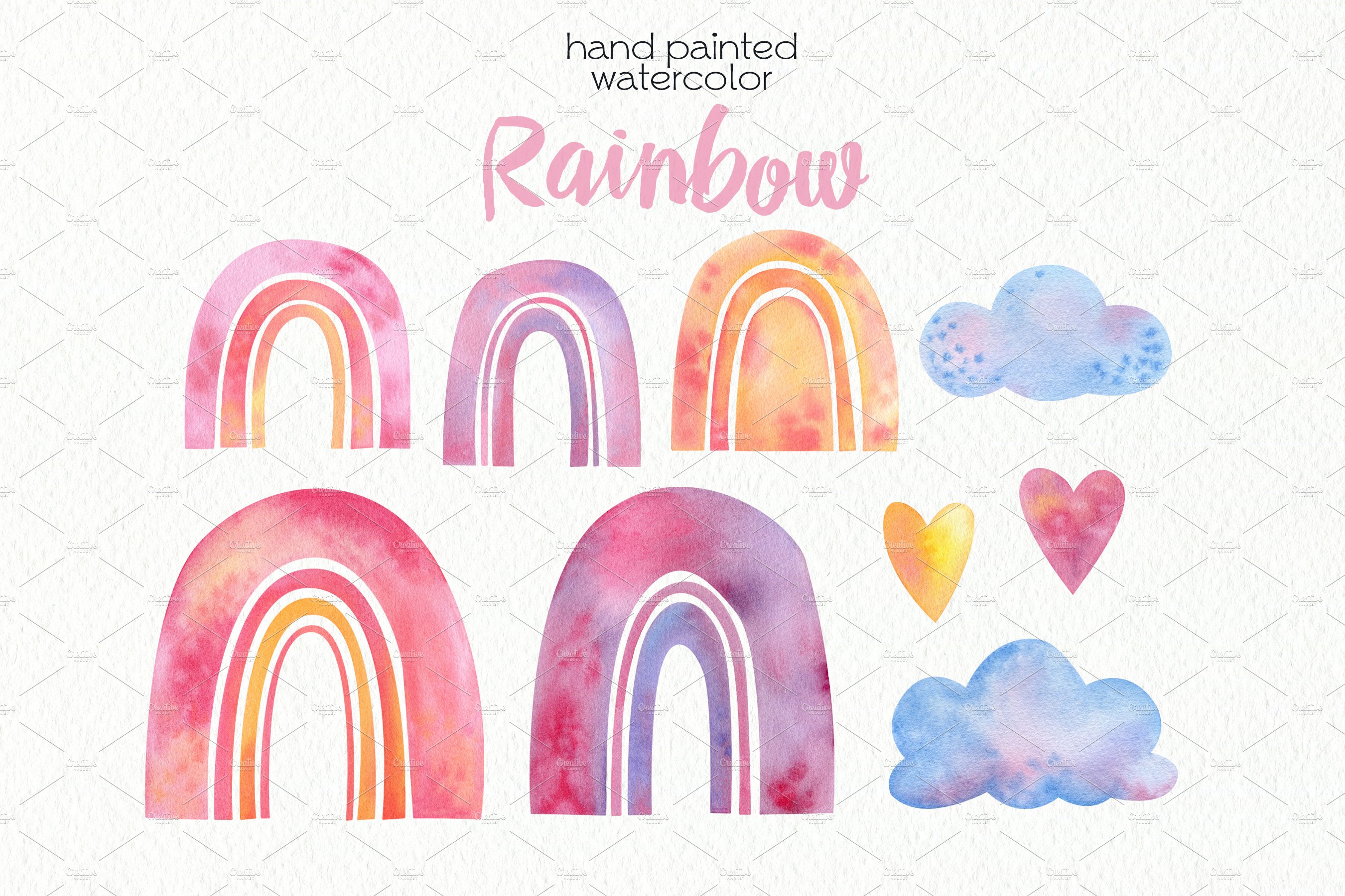 Rainbow Watercolor Clipart preview image.