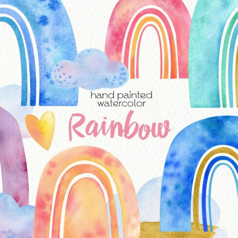 Rainbow Watercolor Clipart cover image.