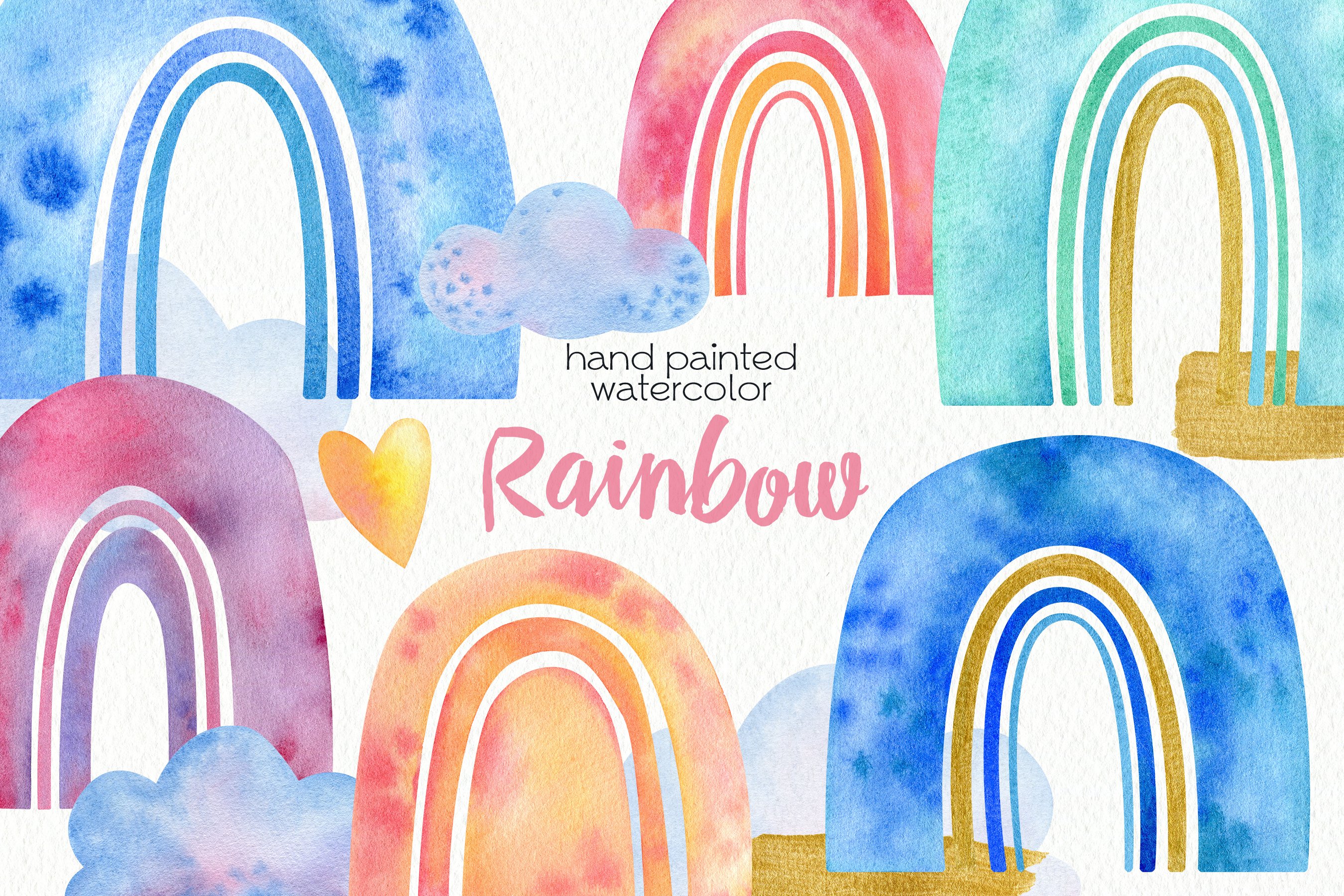 Rainbow Watercolor Clipart cover image.