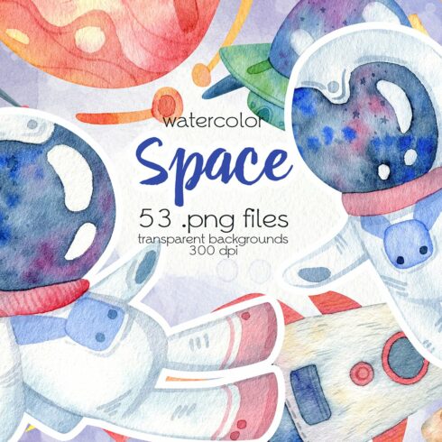 Watercolor Space Clipart cover image.