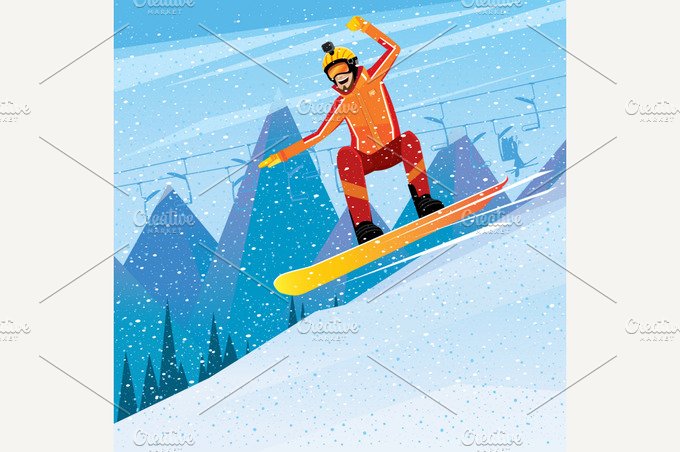 Descent from the mountain on a snowboard cover image.