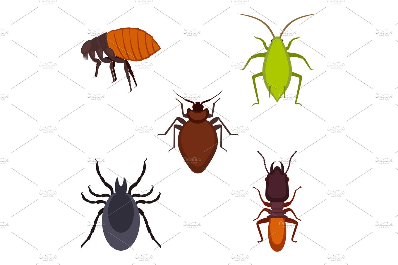 Collection of colorful bug icons on vector illustration cover image.