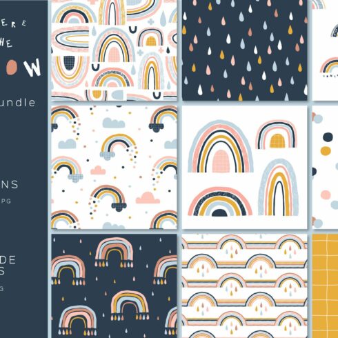 Rainbow clipart & pattern set cover image.