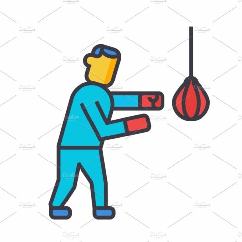 Boxing flat line illustration, concept vector isolated icon cover image.