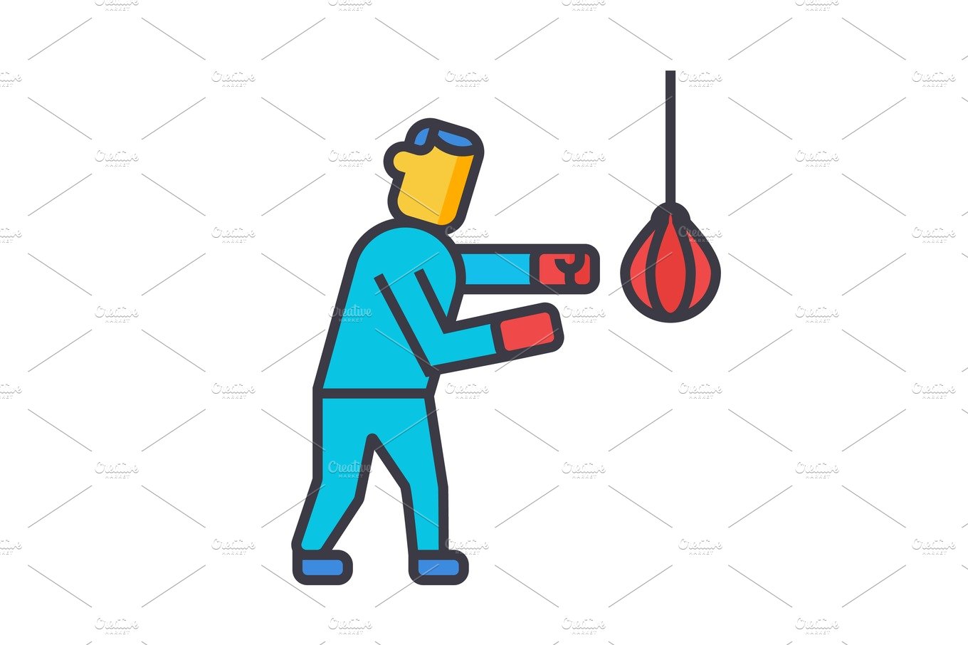 Boxing flat line illustration, concept vector isolated icon cover image.