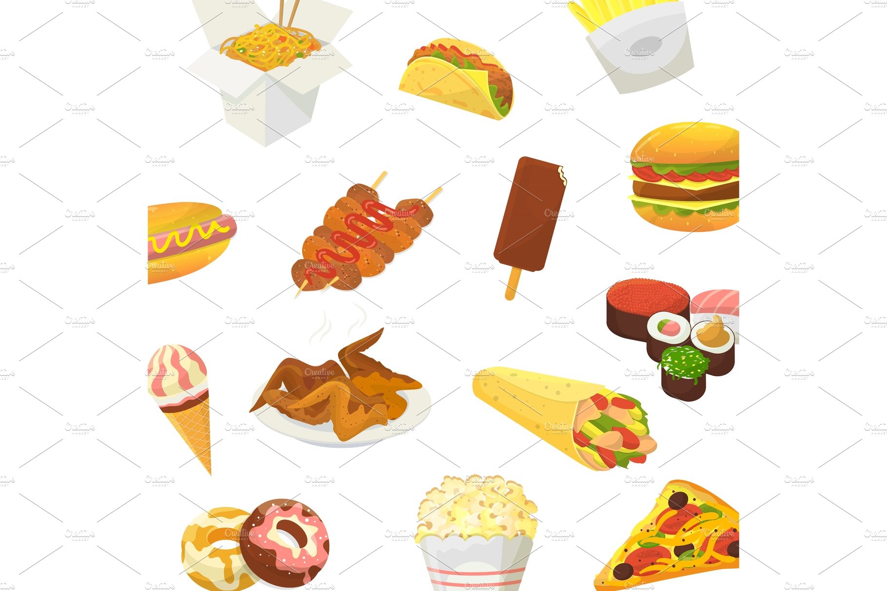 Fast food vector pattern. Hamburger cover image.