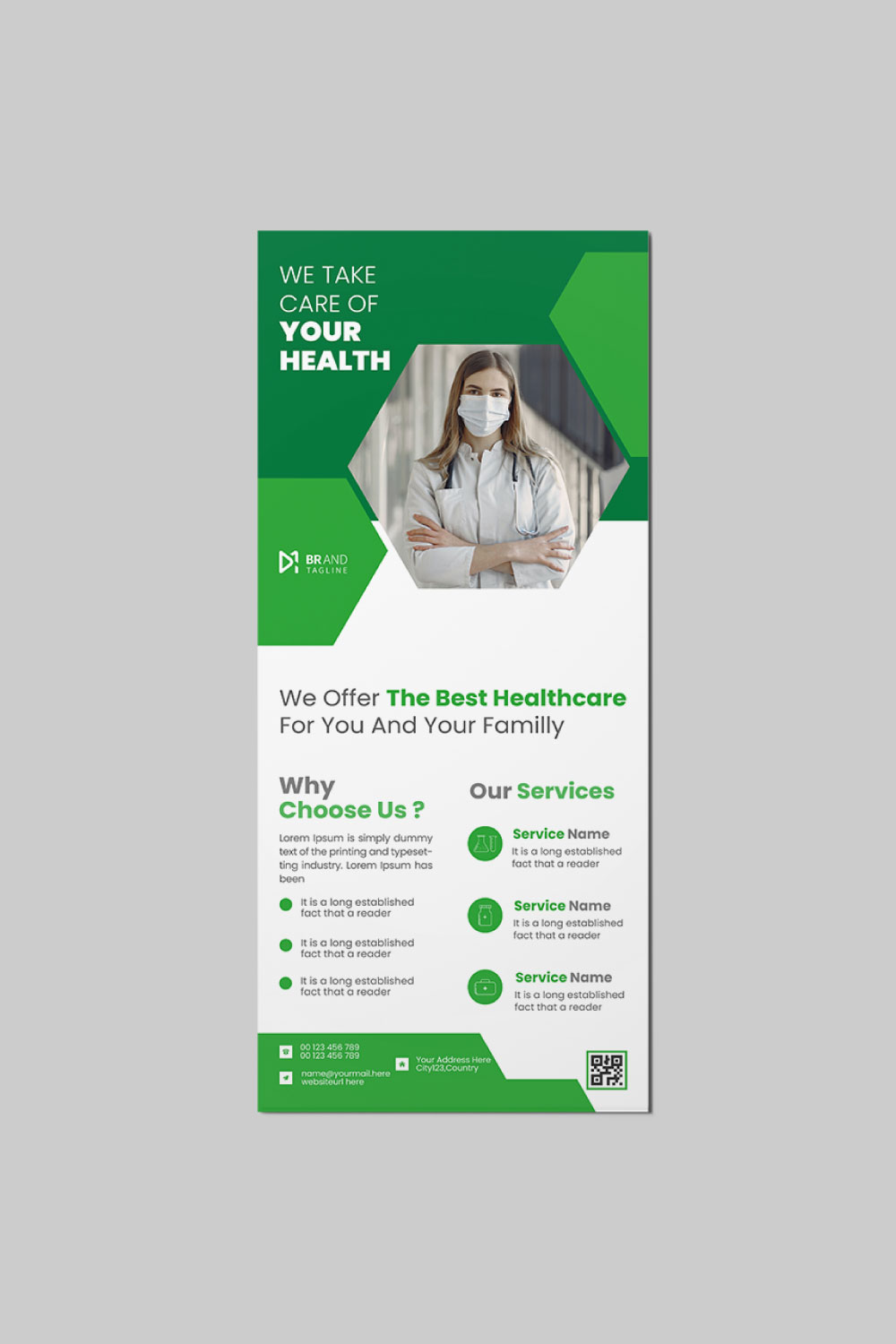 Green color medical rack card dl flyer design template pinterest preview image.