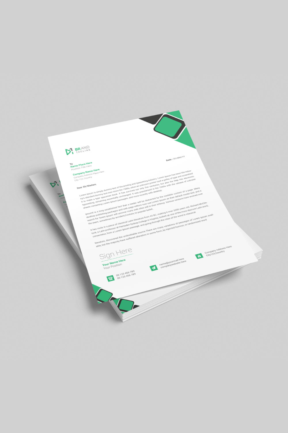 Modern business letterhead template design layout with green color pinterest preview image.