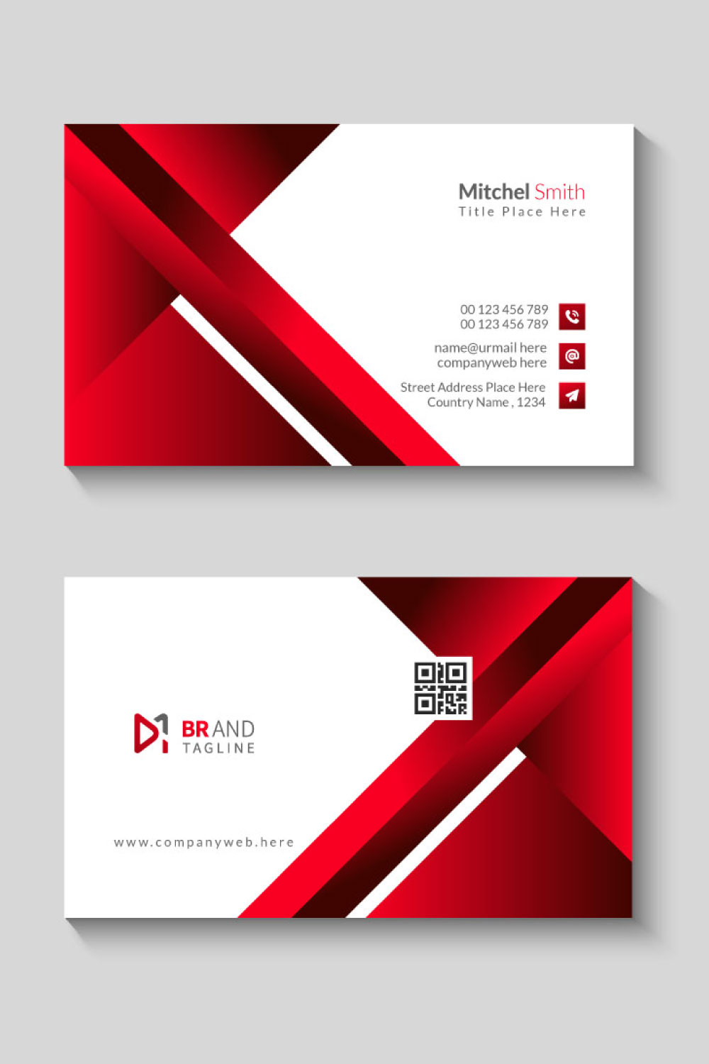 Red color modern name card template pinterest preview image.