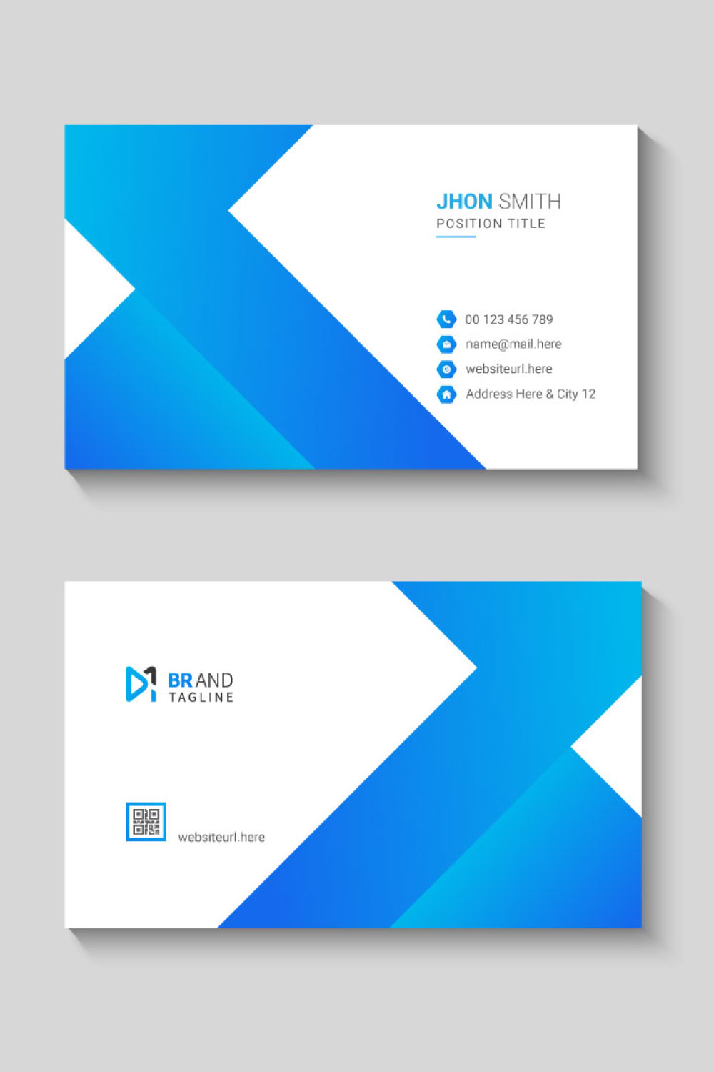 Clean and blue business card design template pinterest preview image.