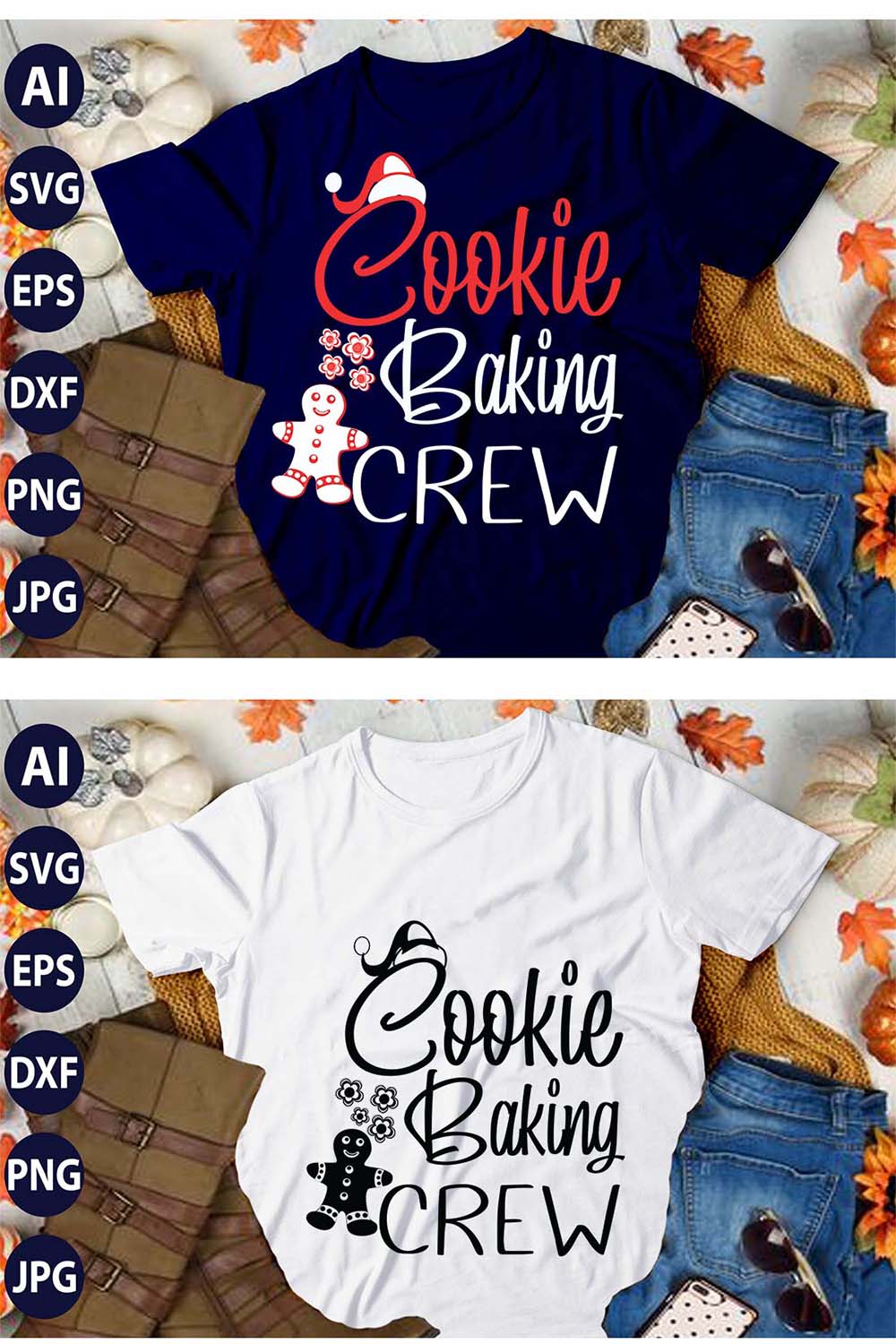 Cookie Baking Crew, SVG T-Shirt Design |Christmas Retro It's All About Jesus Typography Tshirt Design | Ai, Svg, Eps, Dxf, Jpeg, Png, Instant download T-Shirt | 100% print-ready Digital vector file pinterest preview image.