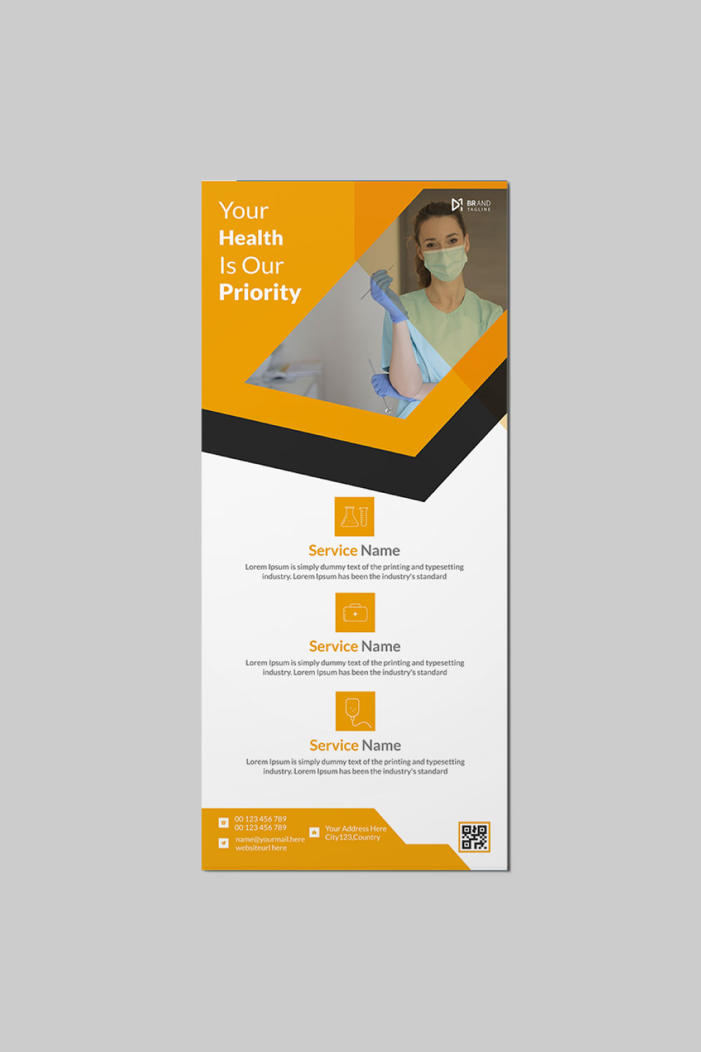 Dl medical rack card design with roll-up banner template pinterest preview image.