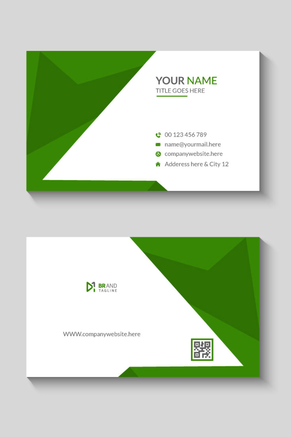 Green and white business card design template pinterest preview image.