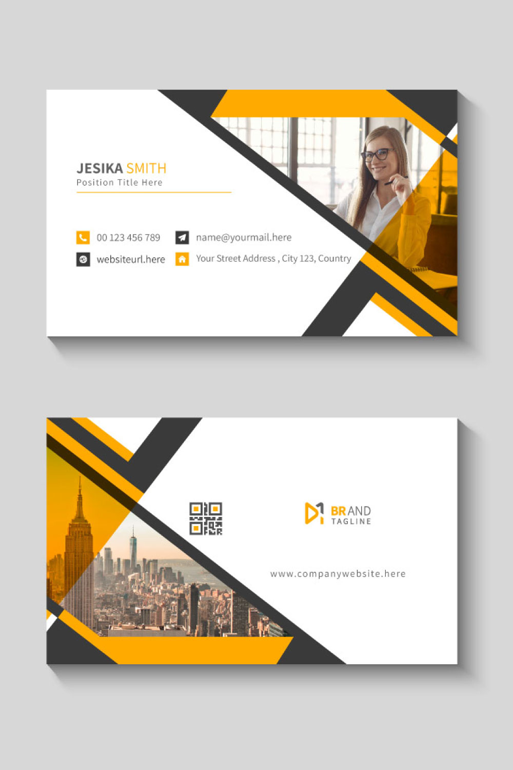 Yellow modern name card template pinterest preview image.