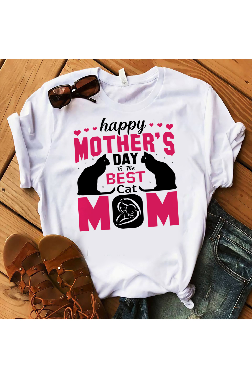 Happy mother's day to the best cat mom t shirt design pinterest preview image.