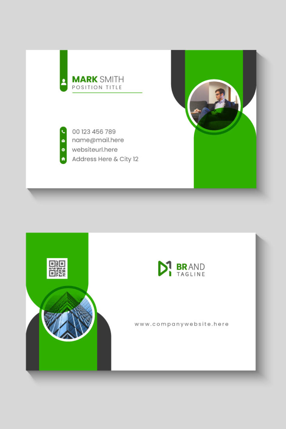 Green color modern business card design template pinterest preview image.