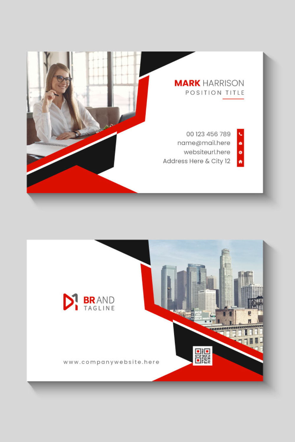 Red color business card template pinterest preview image.