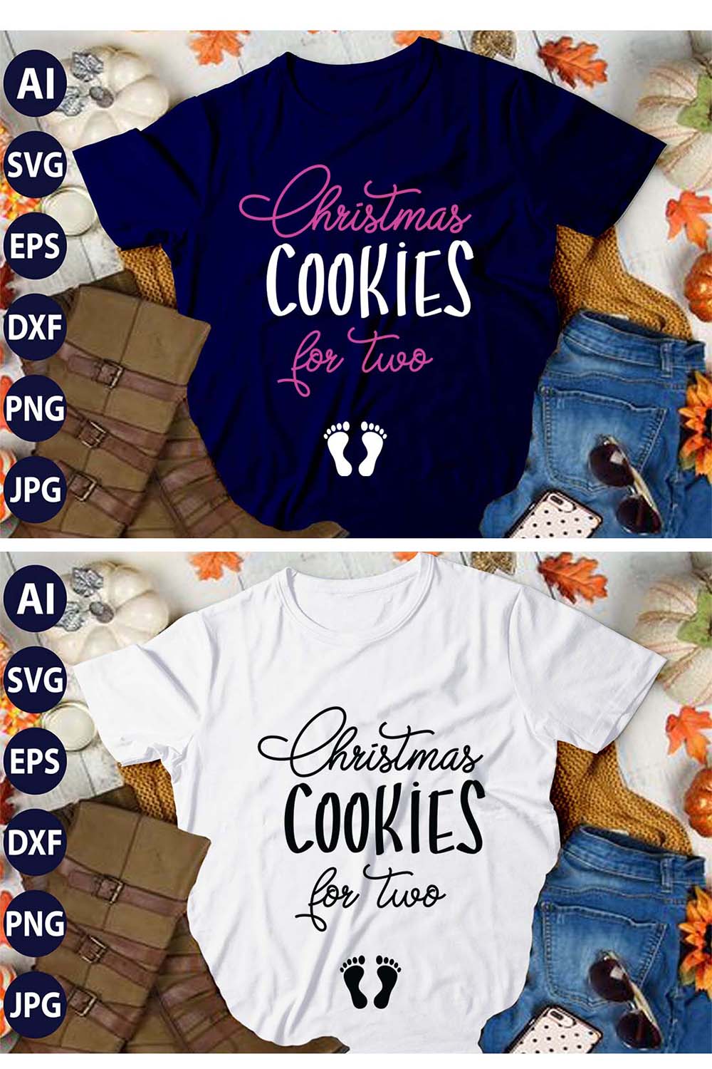 Christmas Cookies For Two, SVG T-Shirt Design |Christmas Retro It's All About Jesus Typography Tshirt Design | Ai, Svg, Eps, Dxf, Jpeg, Png, Instant download T-Shirt | 100% print-ready Digital vector file pinterest preview image.