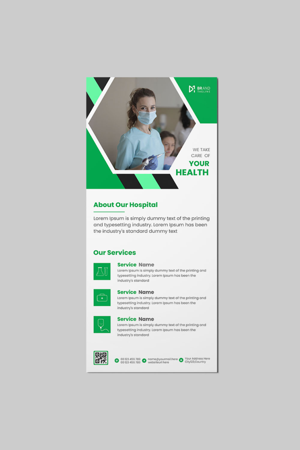 Green color medical rack card dl flyer design template pinterest preview image.