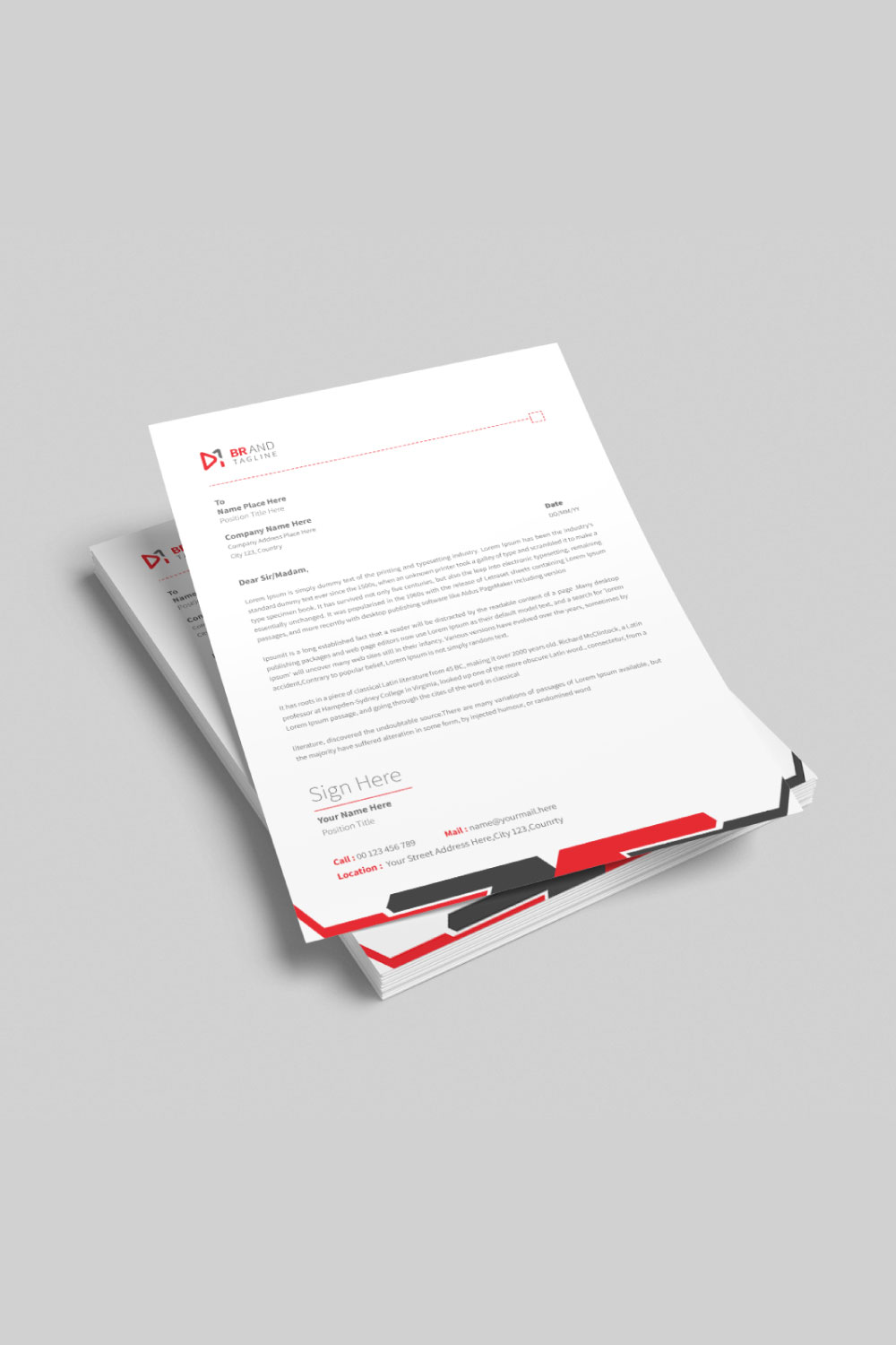 Red color corporate business letterhead design template pinterest preview image.