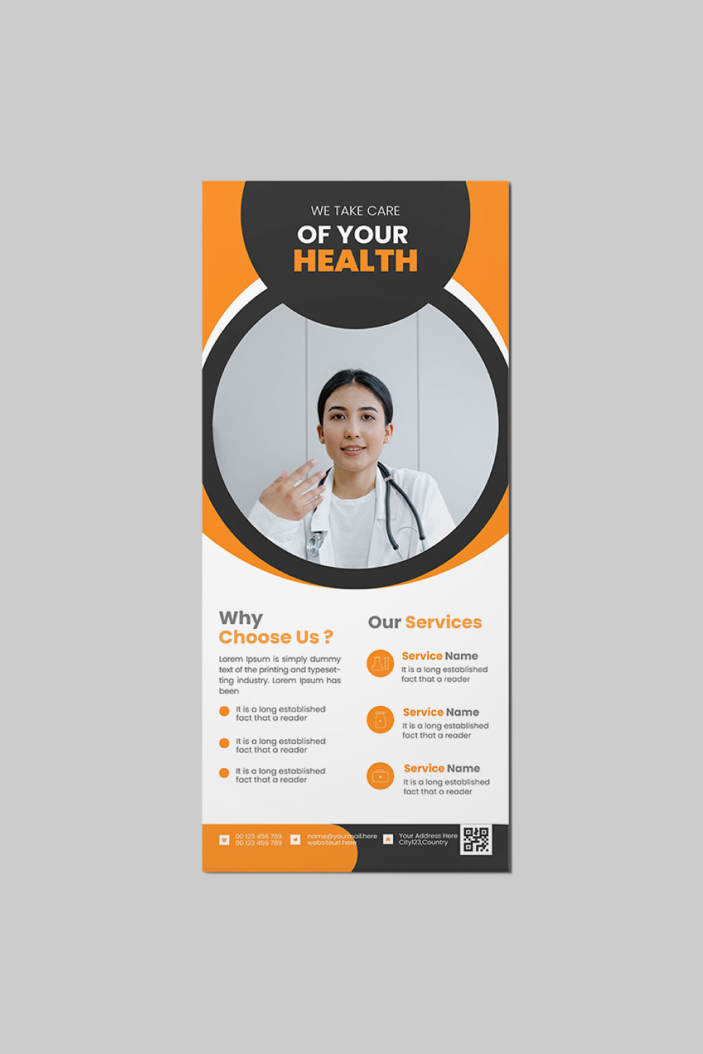 Orange color medical rack card dl flyer design template pinterest preview image.