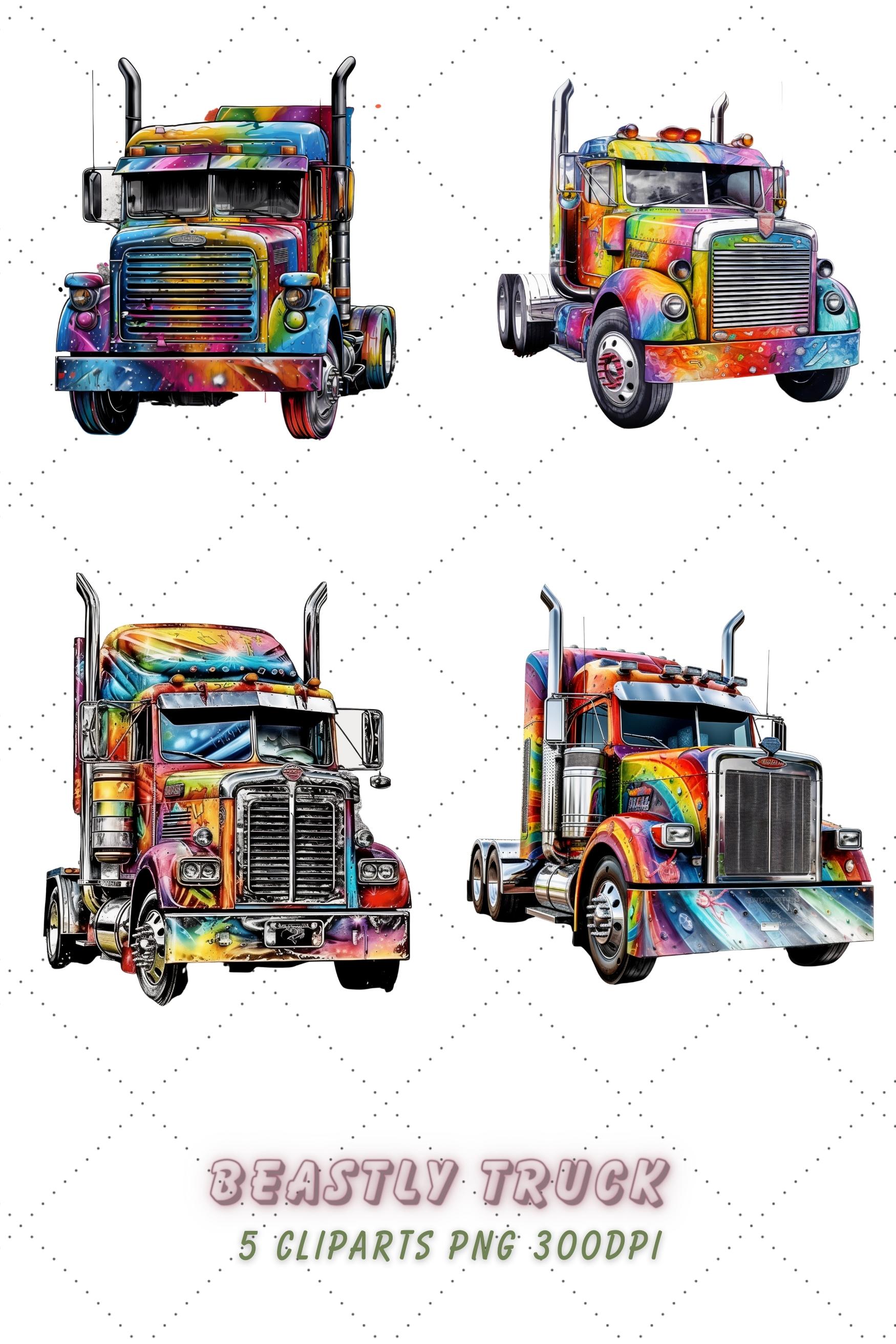 Beastly Truck Sublimation Clipart Bundle pinterest preview image.