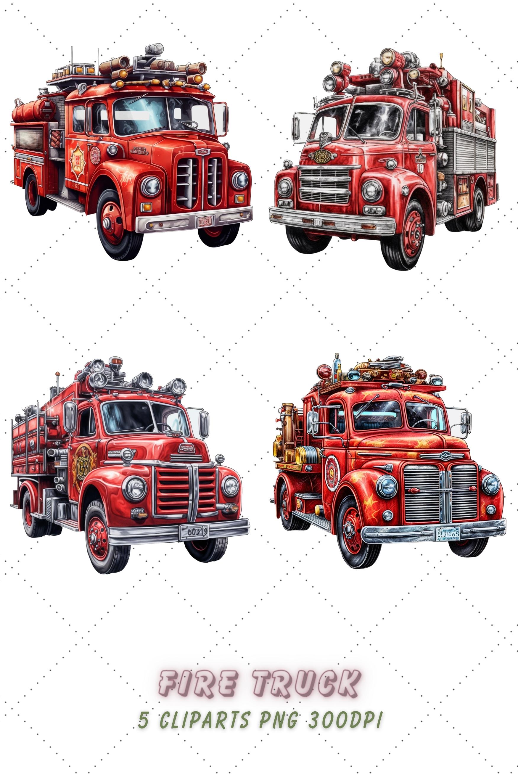 Fire Truck Sublimation Clipart Bundle, Sublimation, Fire Truck pinterest preview image.