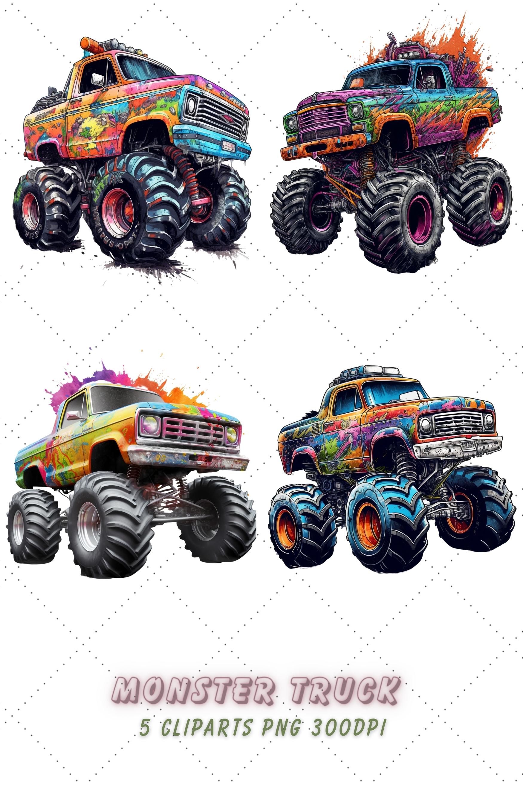 Monster Truck Sublimation Clipart Bundle pinterest preview image.