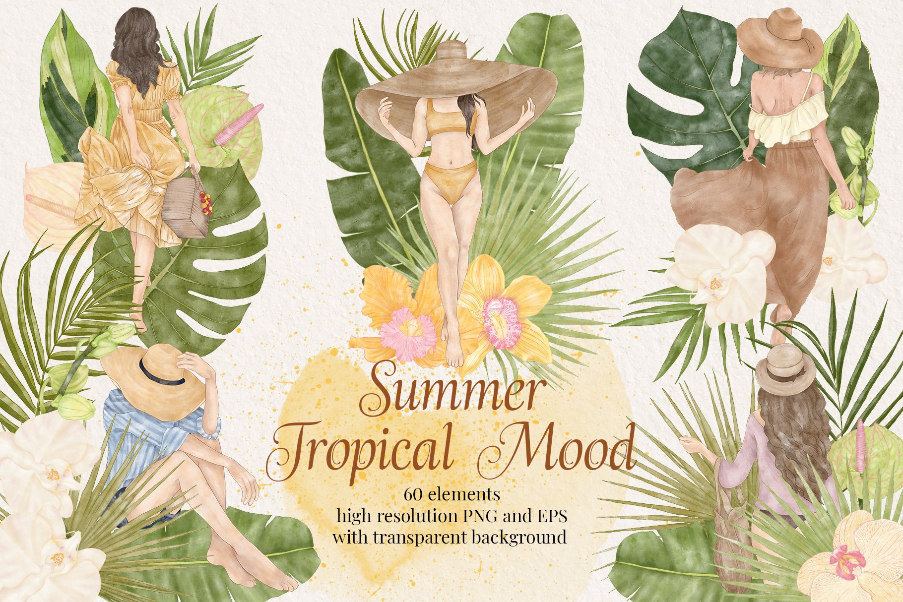 Summer Fashion Girl Tropical Clipart cover image.