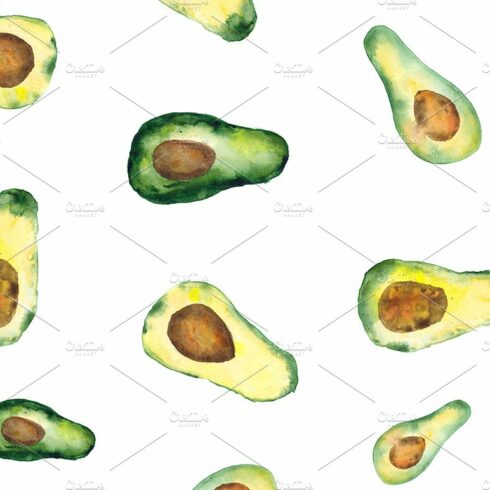 Avocado seamless pattern, watercolor cover image.