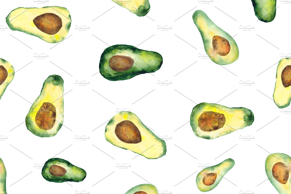 Avocado seamless pattern, watercolor cover image.