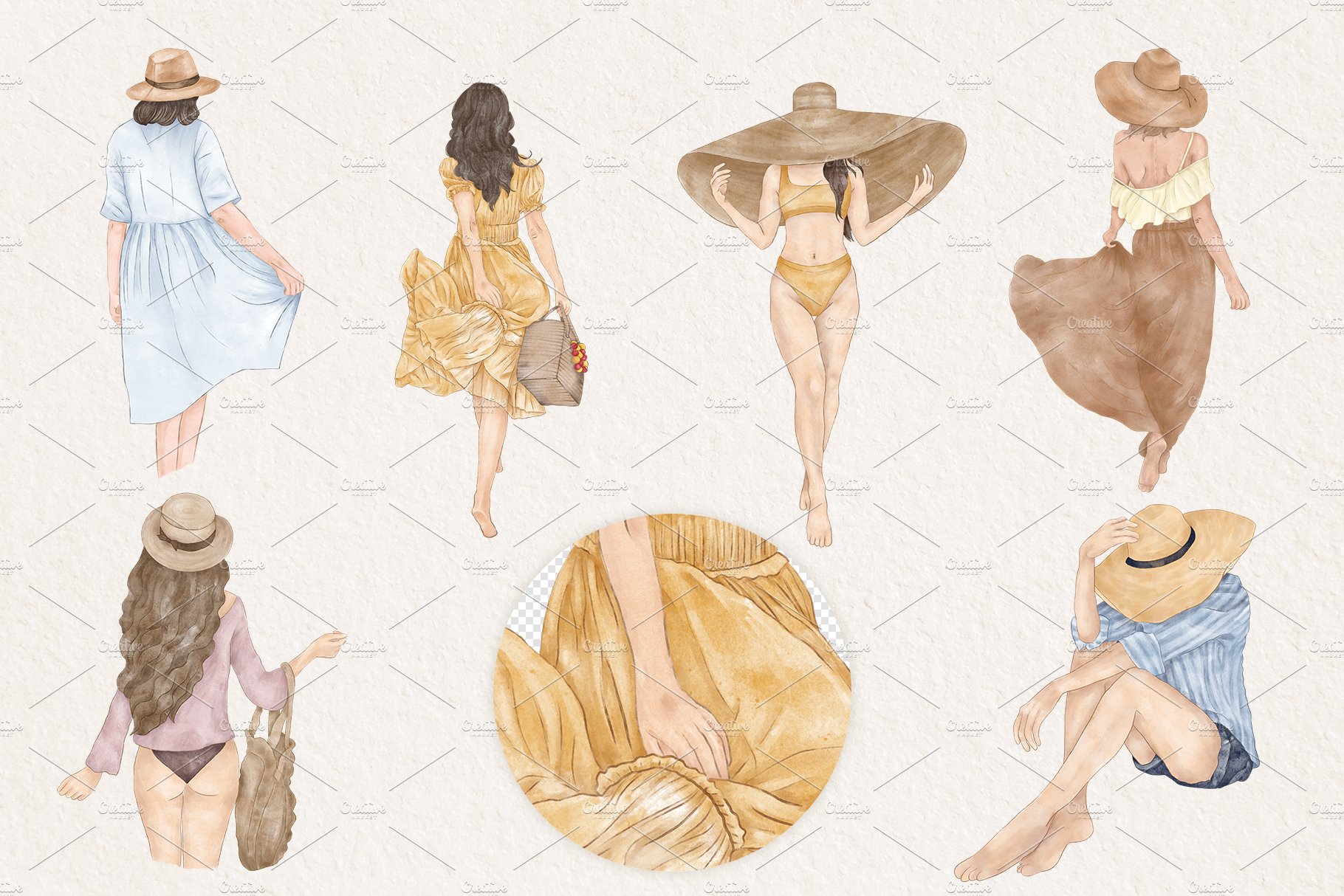 Summer Fashion Girl Tropical Clipart preview image.
