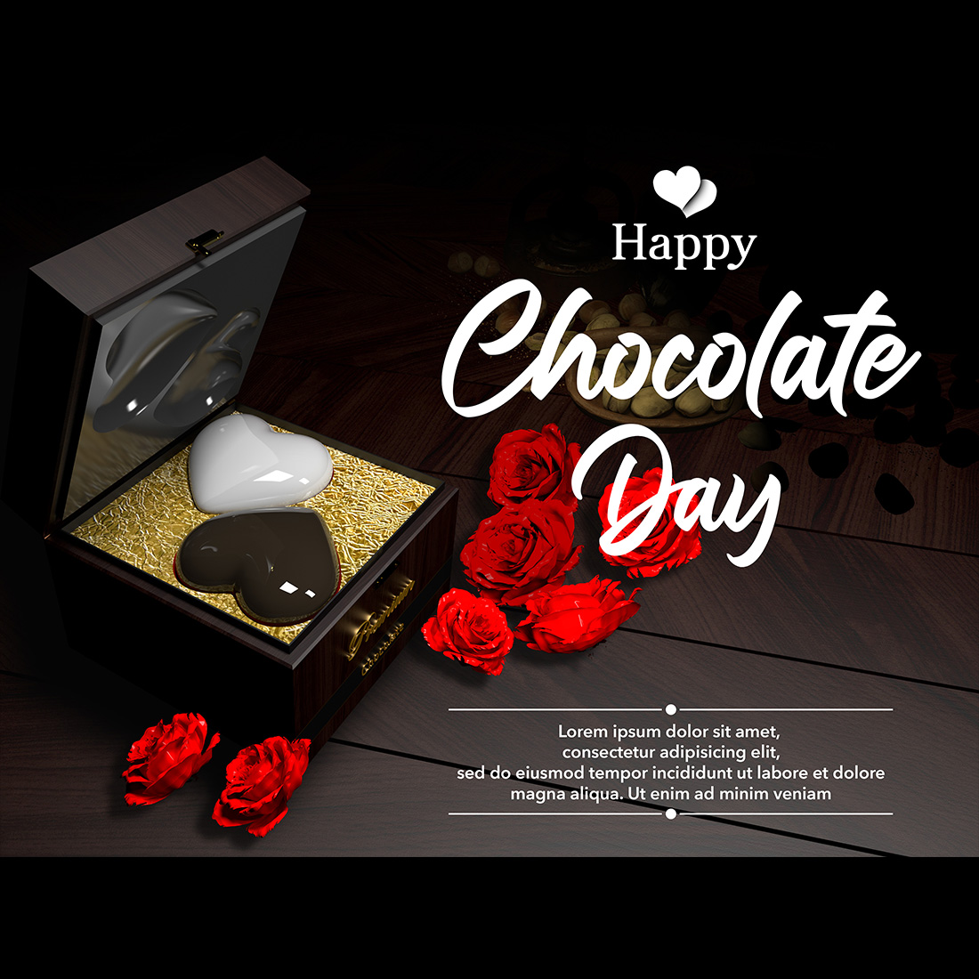 3D Illustration Rendering A poster Chocolate Day 3d File Include preview image.