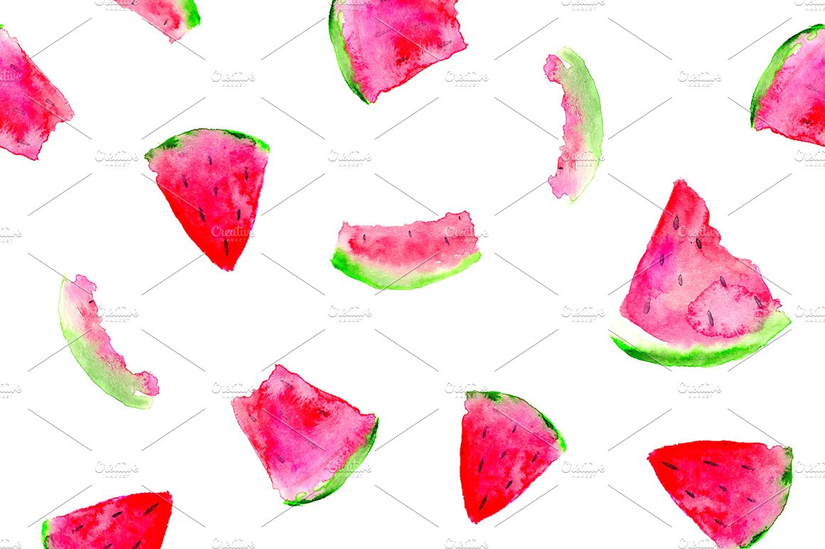 Watercolor watermelon slices preview image.
