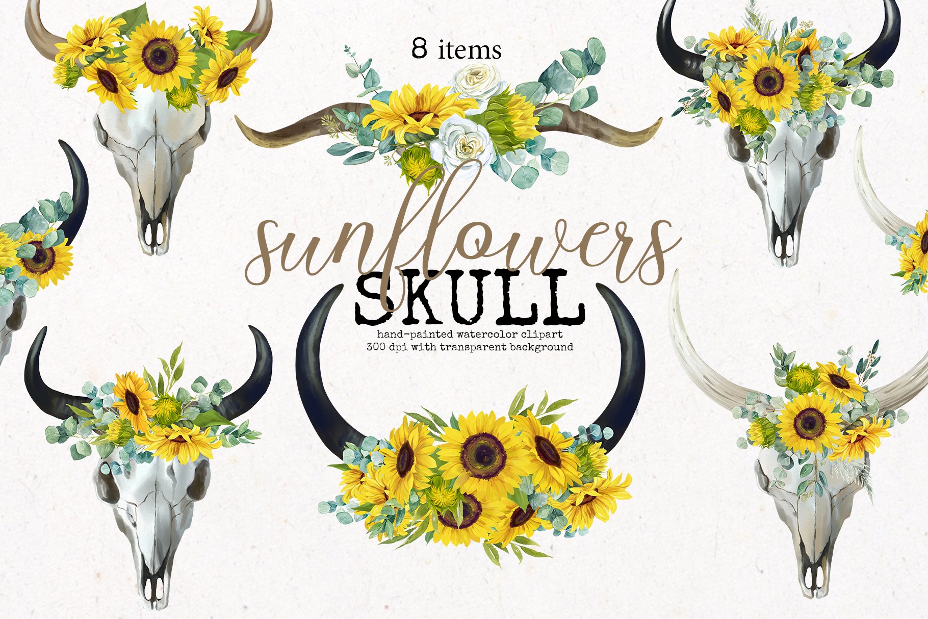 Boho Bull Skull with Sunflowers cover image.