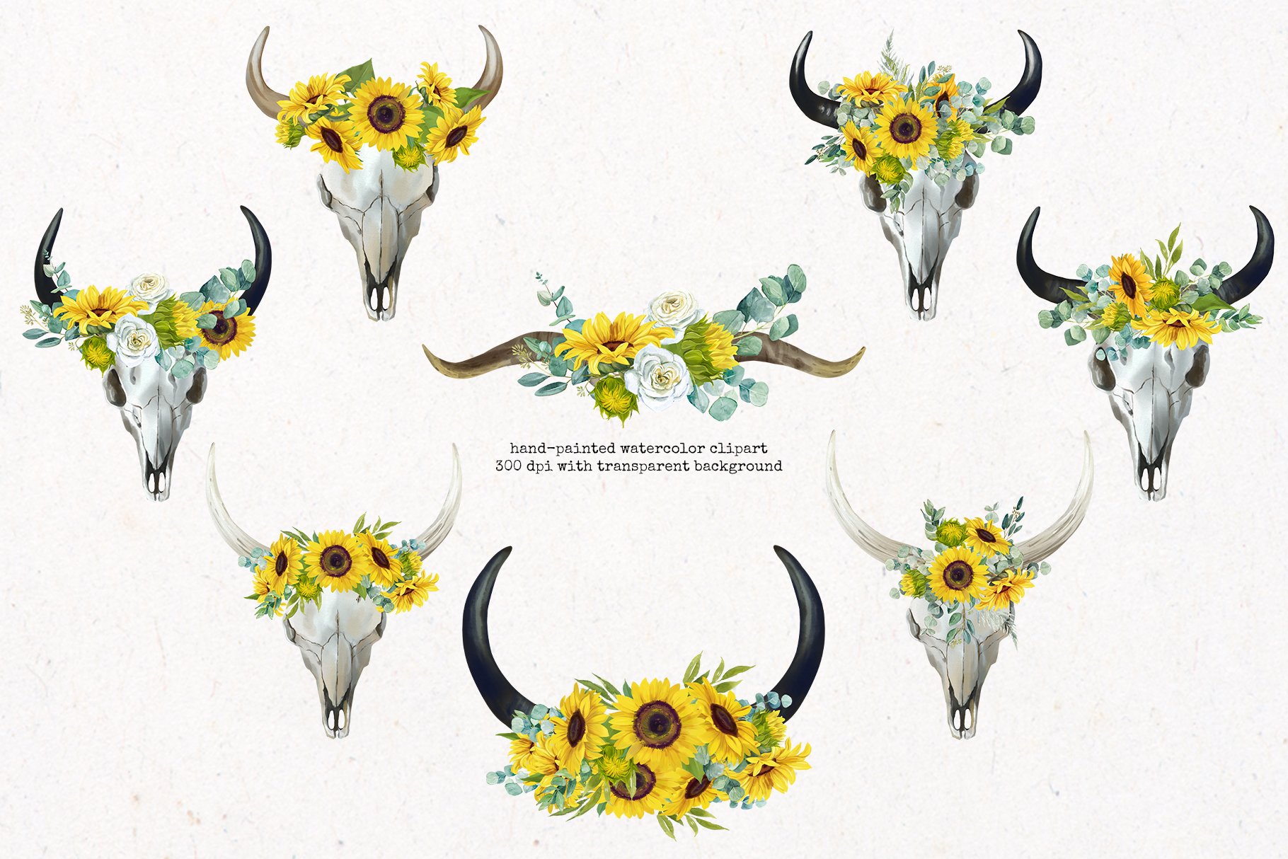 Boho Bull Skull with Sunflowers preview image.