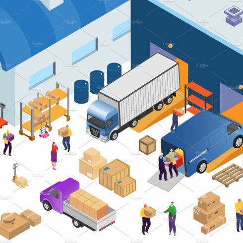 Isometric warehouse storage and cover image.