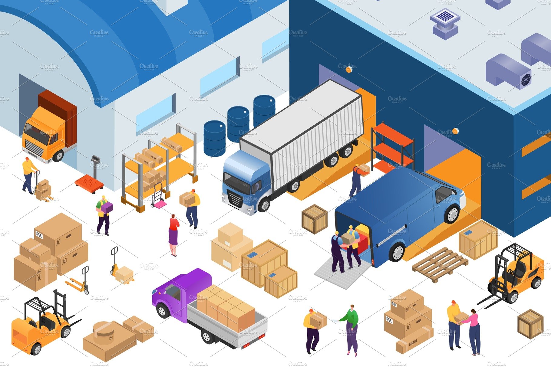 Isometric warehouse storage and cover image.