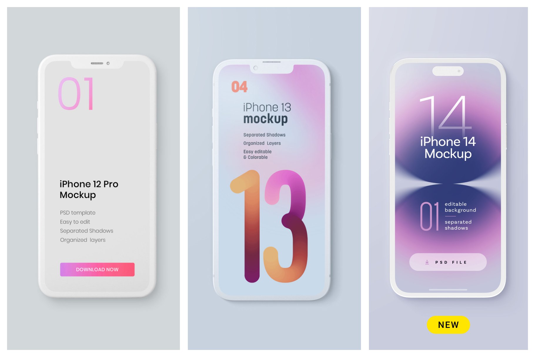 iPhone 12, 13, 14 Pro Clay Mockup preview image.