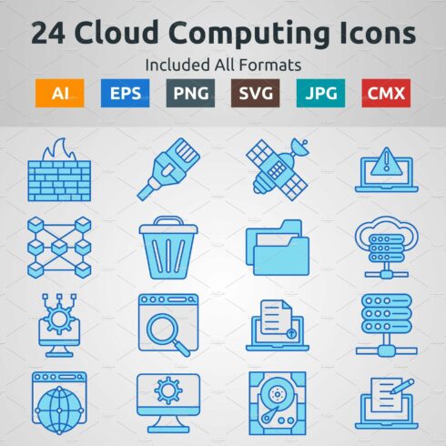Blue Filled Outline Computing Icons cover image.