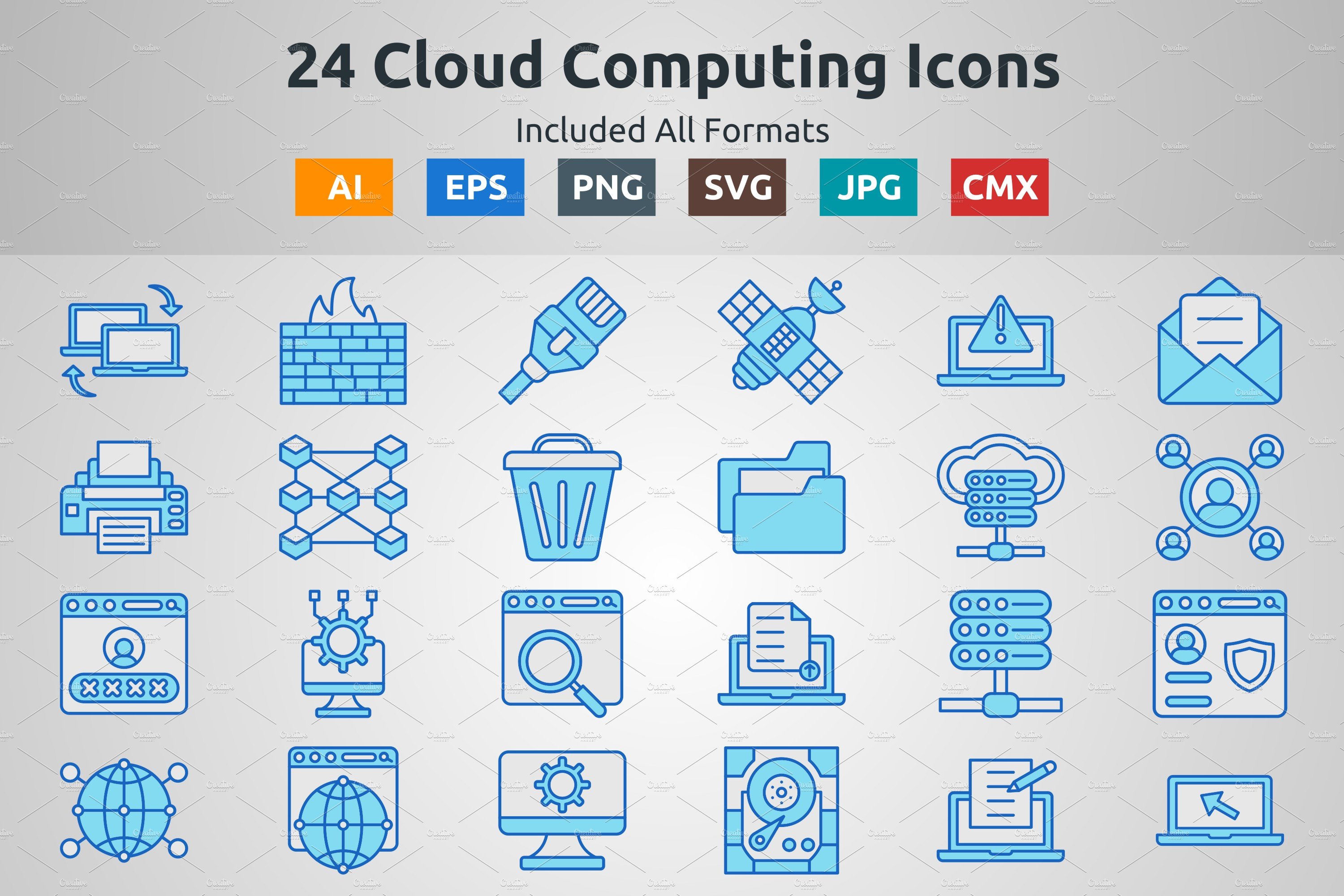 Blue Filled Outline Computing Icons cover image.