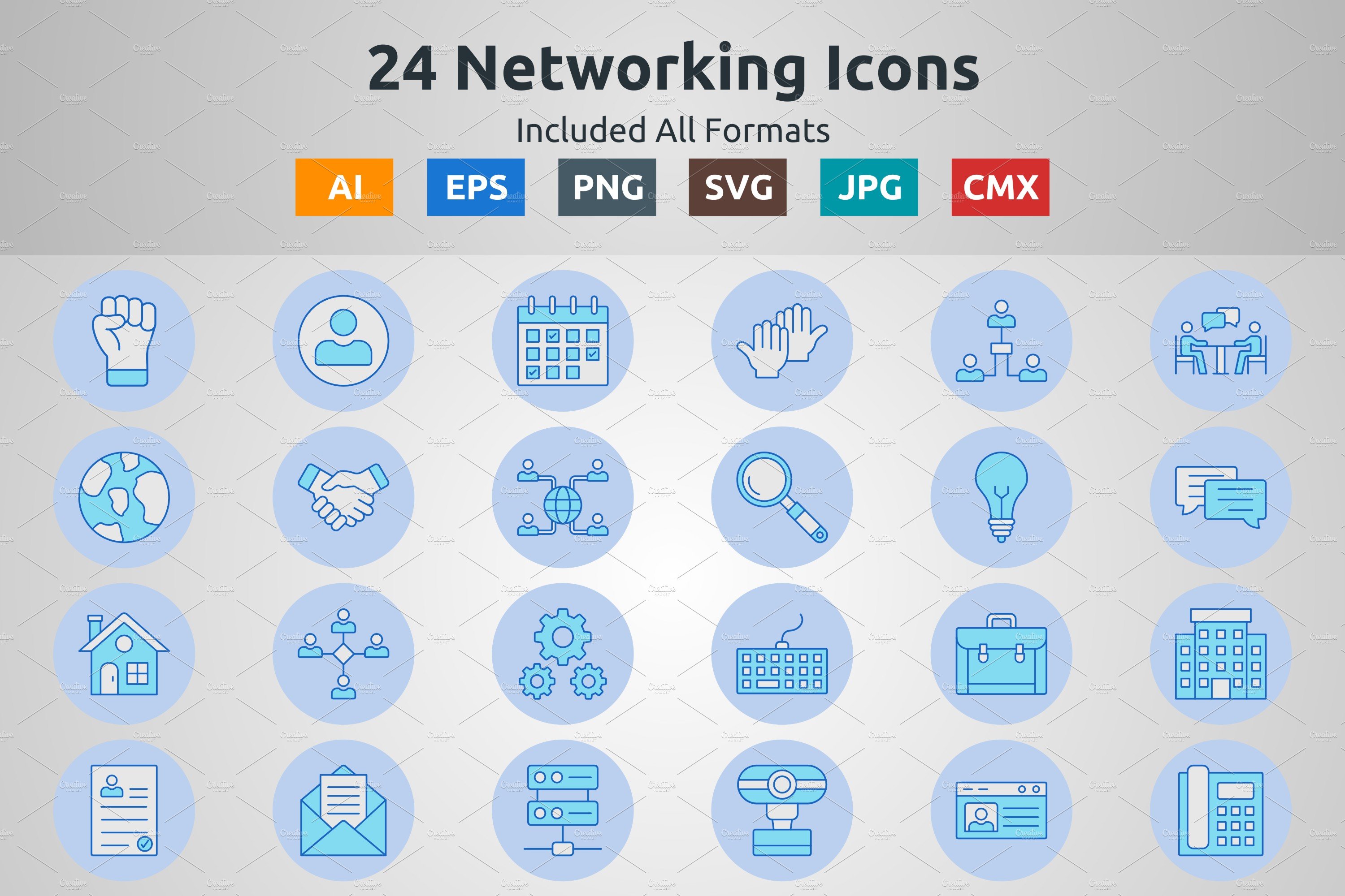 Blue Filled Circle Networking Icons cover image.
