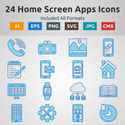 Blue Filled Outline Screen App Icons cover image.