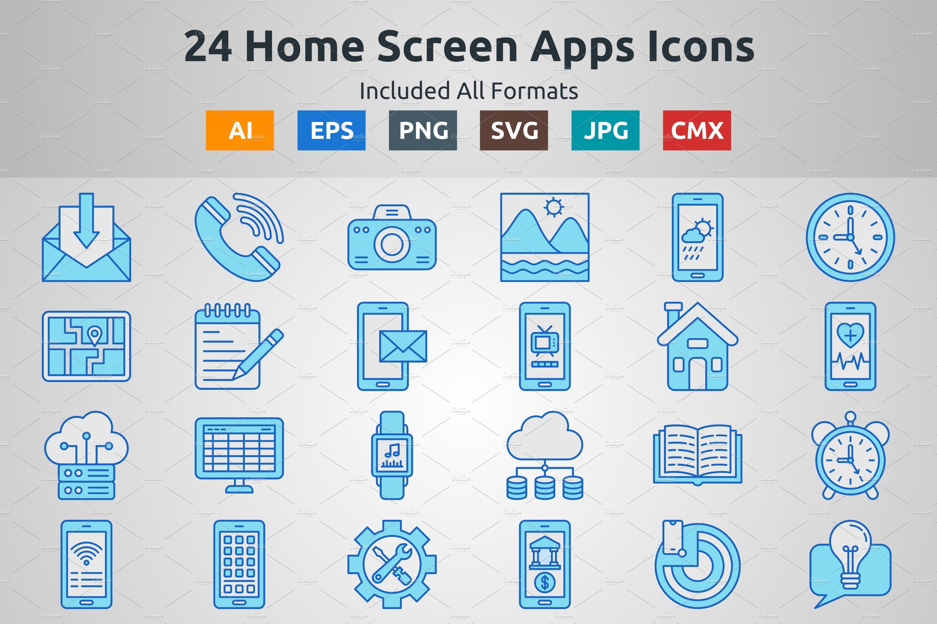 Blue Filled Outline Screen App Icons cover image.