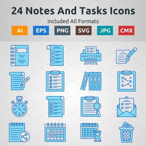 Blue Filled Outline Notes And Tasks cover image.