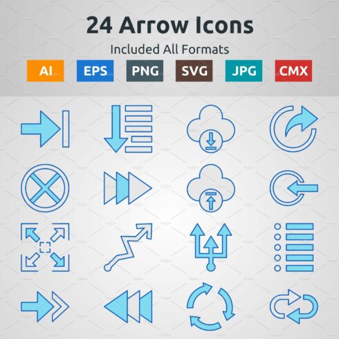 Blue Filled Outline Arrow Icons cover image.