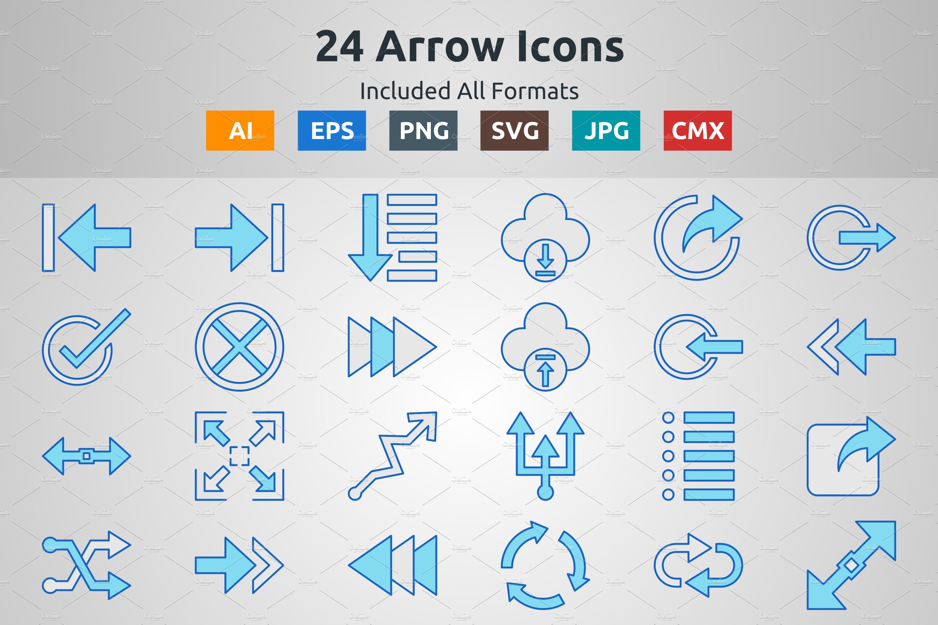 Blue Filled Outline Arrow Icons cover image.