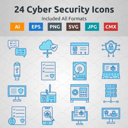 Blue Filled Outline Cyber Security cover image.