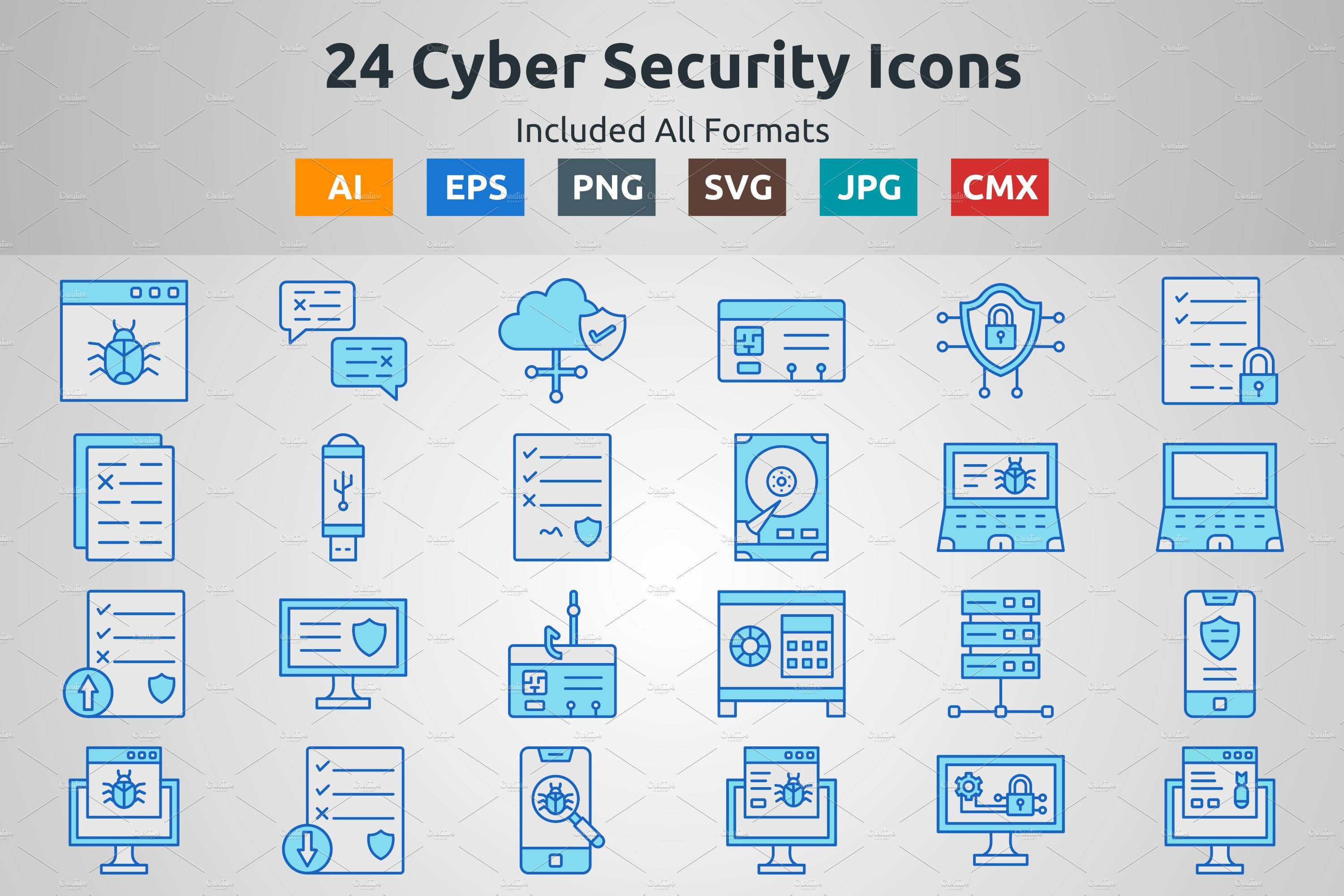 Blue Filled Outline Cyber Security cover image.